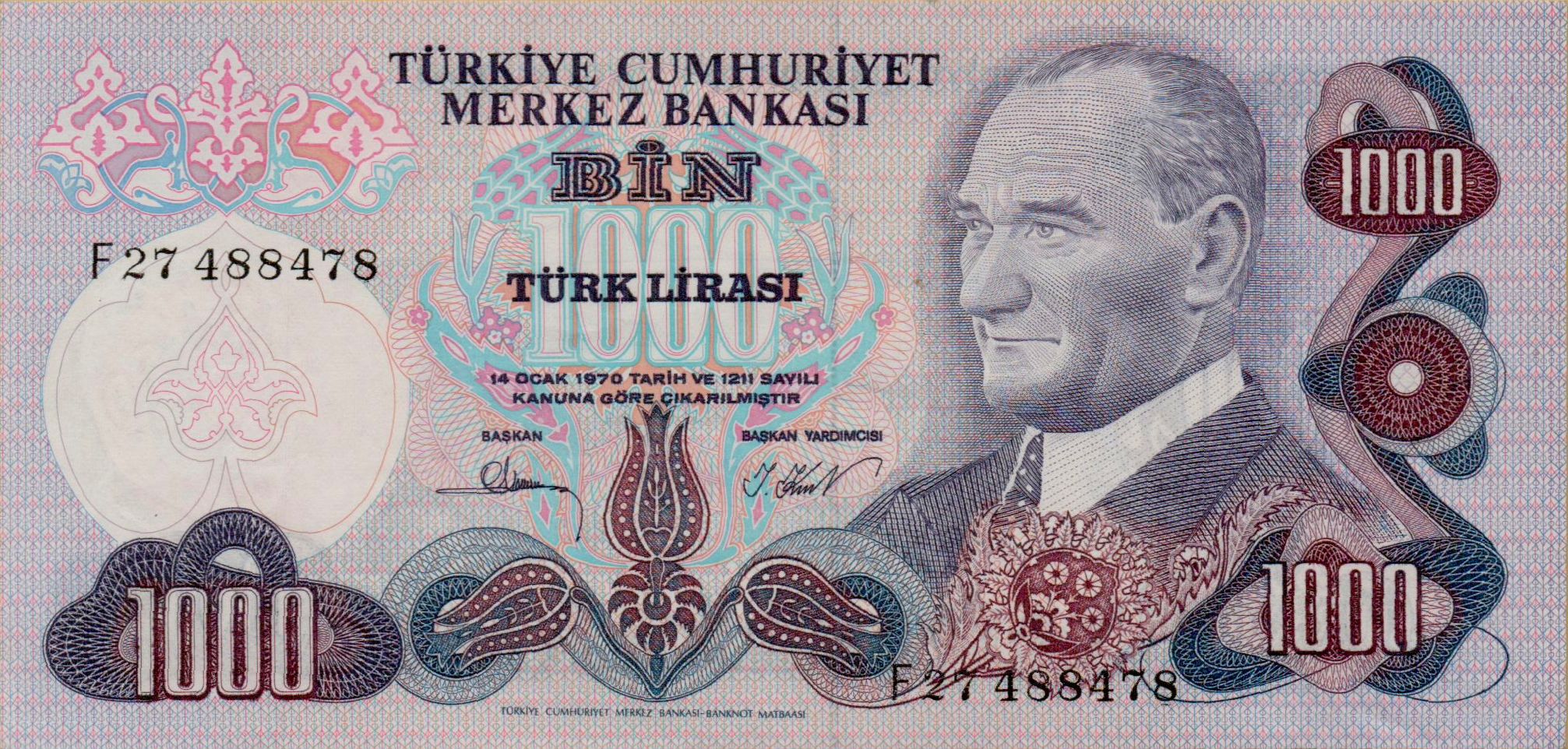 Turkey 1000 1971 aUNC P-191/3